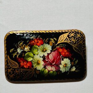 Stunning Handpainted Wooden Lacquer Russian Brooch
